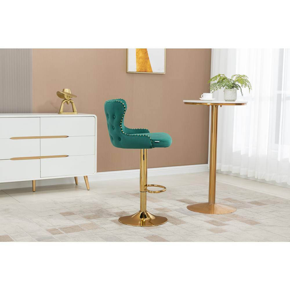 ANBAZAR Counter Height Bar Stool, Tufted Upholstered Bar Chair, Bar Stool with Nail Back and Footrest, Bar, Dining Area, Emerald WJZ-123A