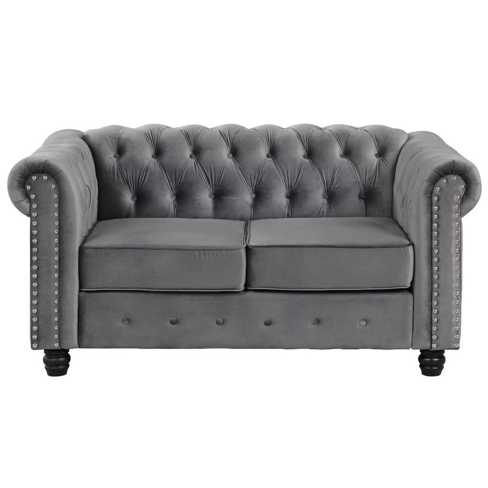 Morden Fort Classic Tufted Upholstered Chesterfield Chair  Loveseat 2 PCS for Living Room  Fabric  Velvet