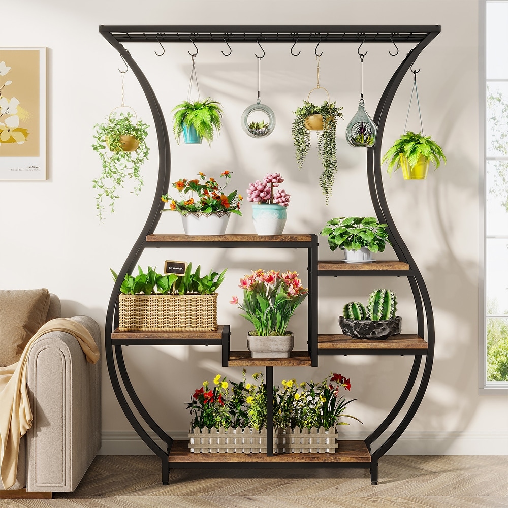 70.9 Inch Tall Plant Stand with 10 Hanging Hooks  6 Tier Plant Shelf for Living Room  Balcony