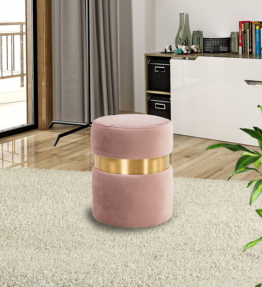 LeisureMod Troy Modern Round Velvet Ottoman Footrest Gold Band   Contemporary   Footstools And Ottomans   by LeisureMod  Houzz