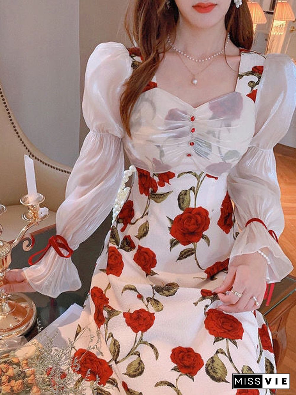 Women Summer Holiday Floral Elegant Vestidos College Lady High Waist Party Long Dress Female France Camisole Dress