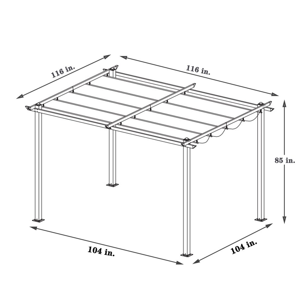 10x10 Ft Outdoor Patio Retractable Pergola With Canopy Sunshelter Pergola for Gardens Terraces Backyard  Gray