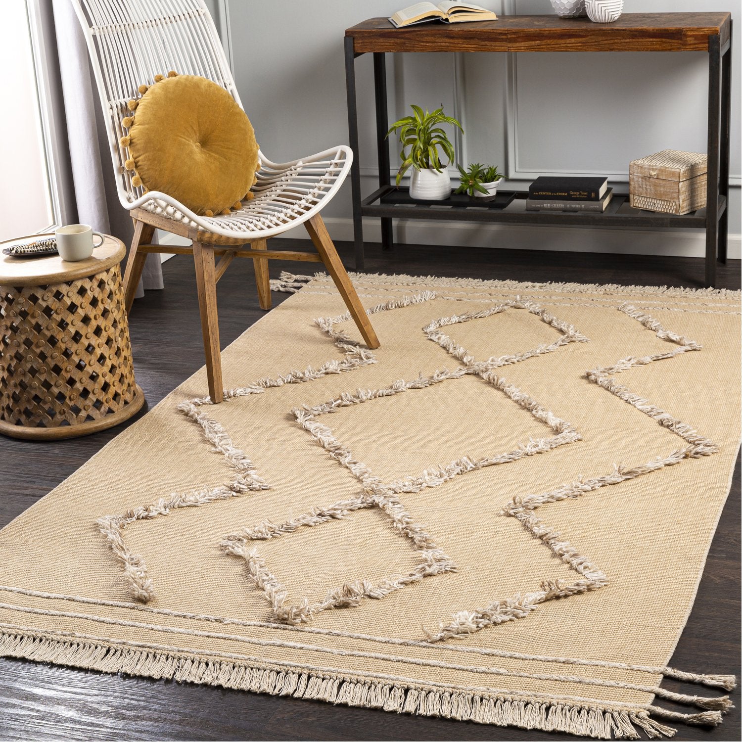 Palo Alto Hand Woven Rug in Wheat, White, Camel, Khaki, Beige, Dark Brown