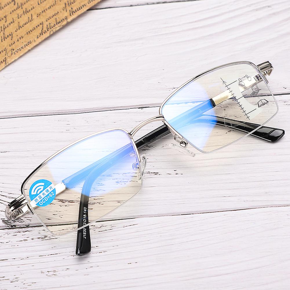 Metal Multifocal Fatigue Relief Reading Glasses Anti Blue Rays Presbyopic Glasses200 Silver