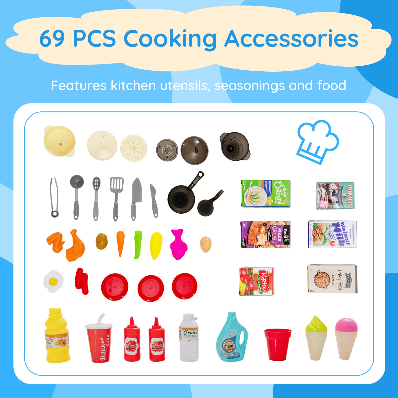 Costzon Kids Kitchen Playset, 69PCS Pretend Chef Play Food Toy Set