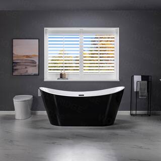 WOODBRIDGE Rolande 67 in. Acrylic FlatBottom Double Slipper Bathtub with Matte Black Overflow and Drain Included in Black HBT5597