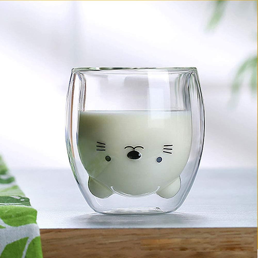 Cute Mugs Double Wall Insulated Glass Espresso Cup Coffee Cup， Tea Cup， Milk Cup， Gigt For Personal Birthday And Office 250ml/8.4oz (cute Mugs Cat+cat