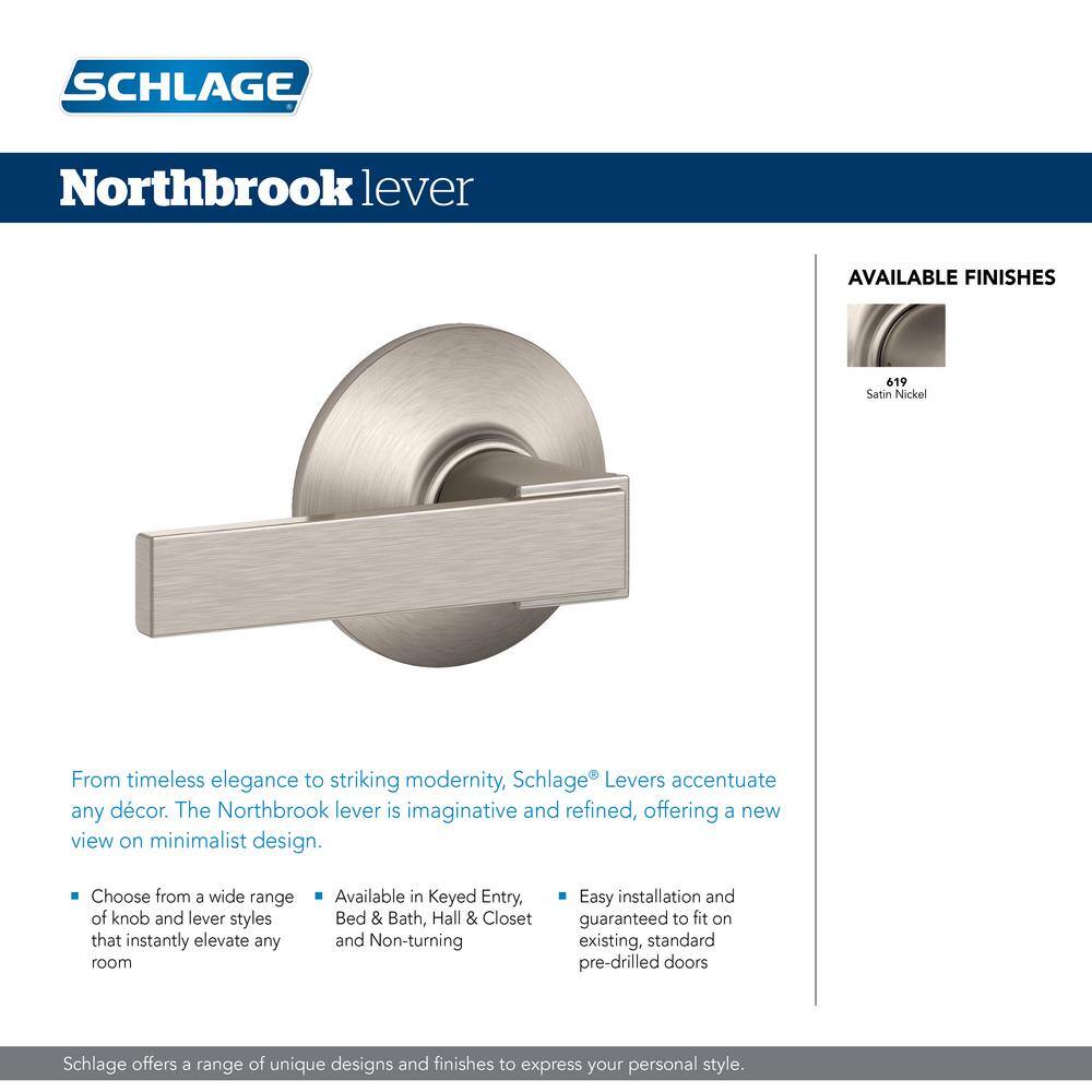 Schlage Northbrook Satin Nickel Passage HallCloset Door Handle with Upland Trim F10 NBK 619 ULD