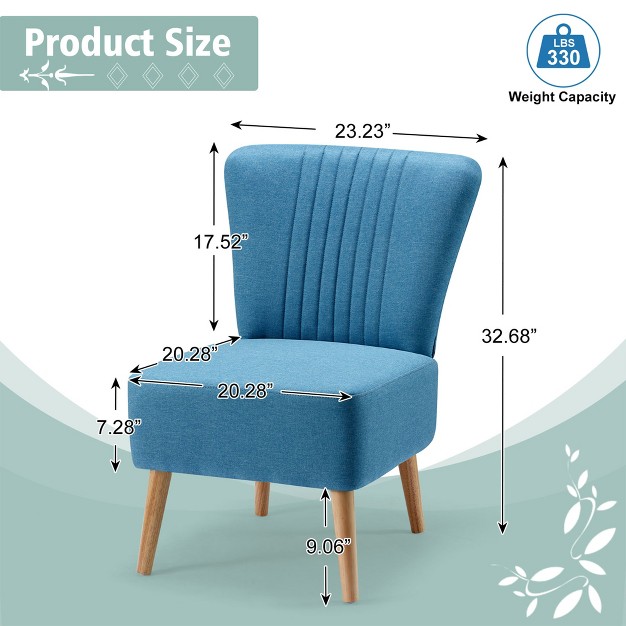 Jomeed Set Of 2 Contemporary Upholstered Padded Accent Chairs With Ergonomic Curved Backrest And Wooden Legs For Home Living Room And Bedroom Blue