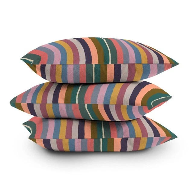 Muted Color Striped Joy Square Throw Pillow Green