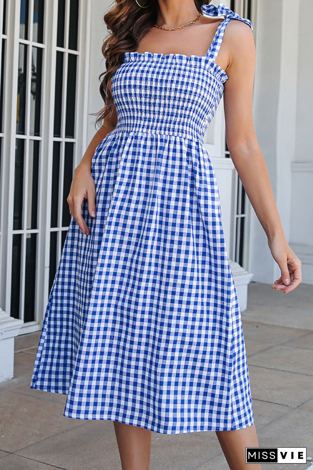 Plaid Print Sleeveless Midi Dress Wholesale