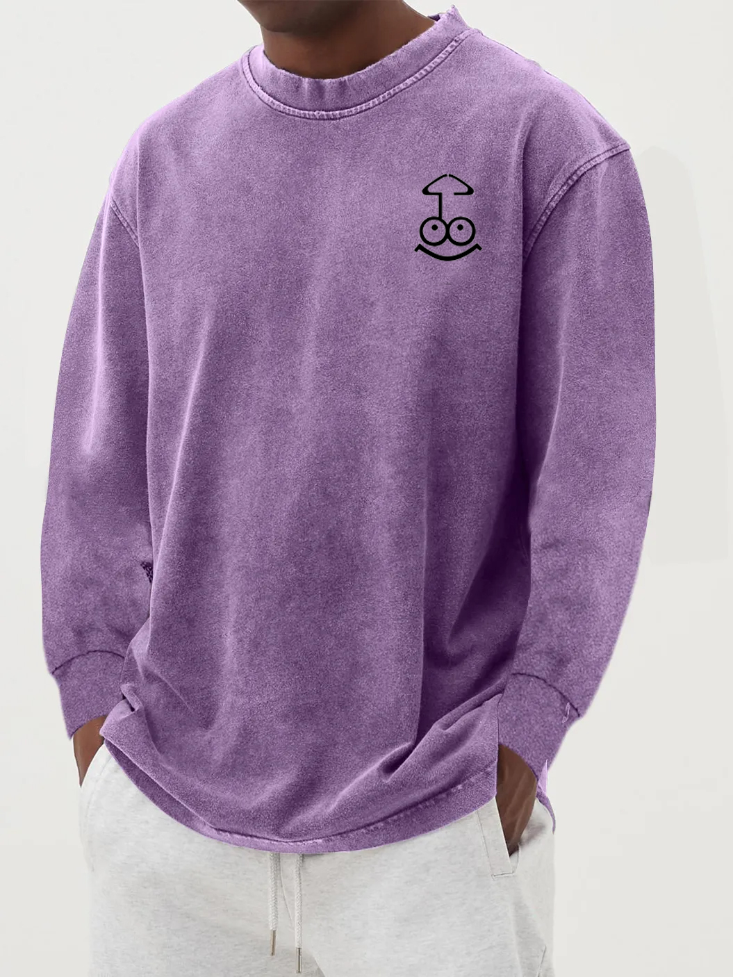 Men's Cotton Vintage Washed Distressed Palm Tree Long-sleeved T-shirt