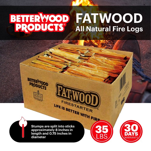 Better Wood Products Fatwood All Natural Waterproof Fire Logs Indoor outdoor Wood Fire Starter Sticks For Barbecue Fireplace amp Camping 35 Pounds