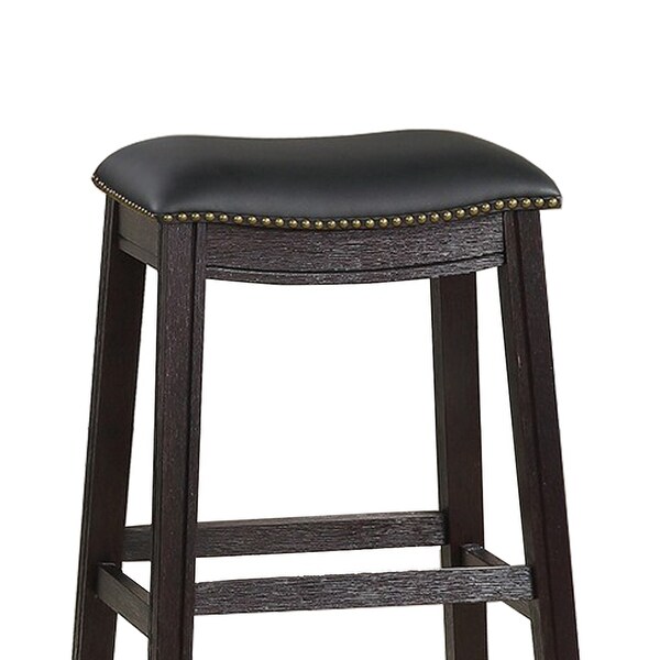 Curved Leatherette Bar Stool with Nailhead Trim， Set of 2， Black