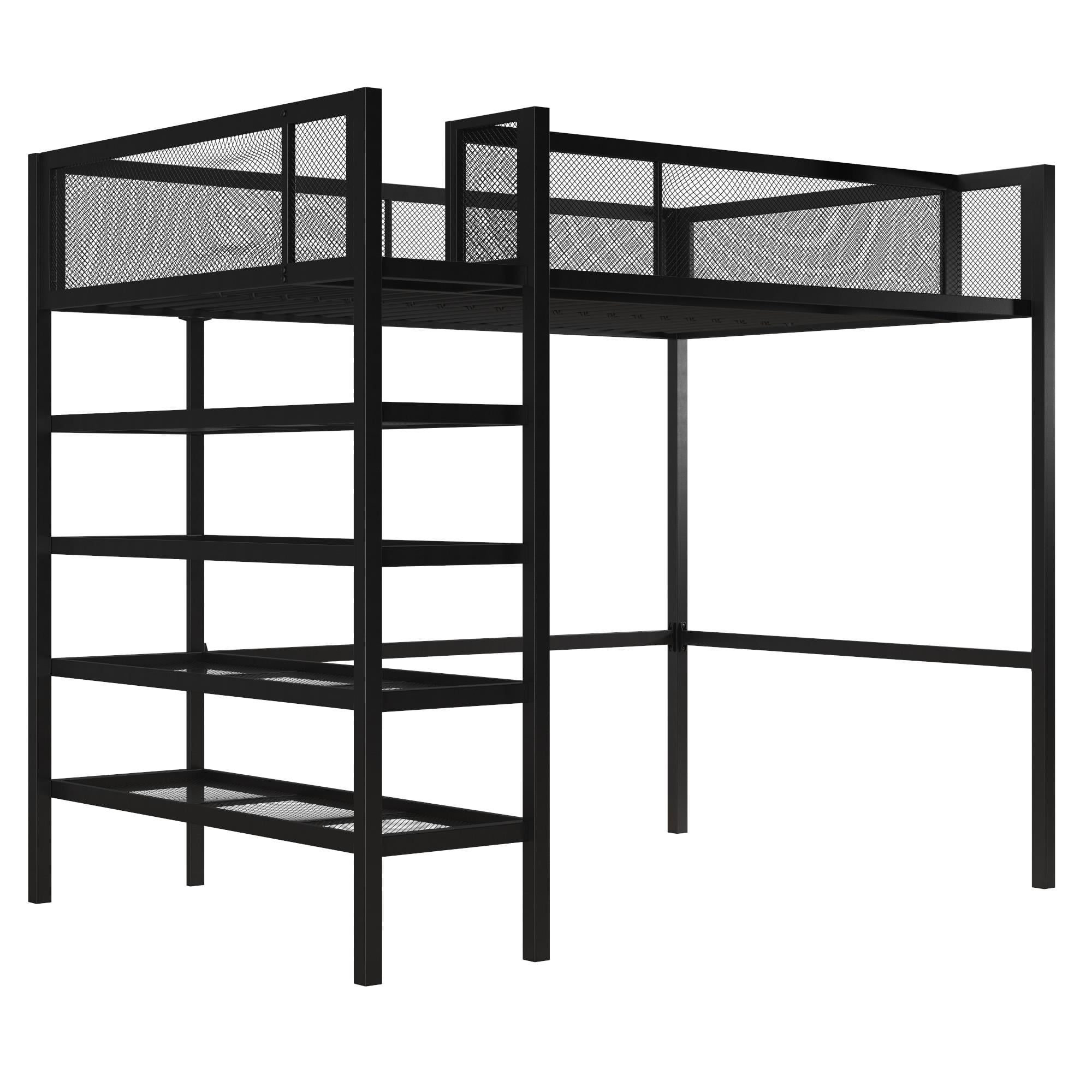 Mainstays Metal Storage Loft Bed with Book Case, Black, Twin