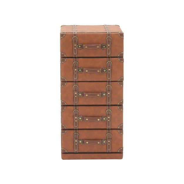 Traditional Faux Leather 5 Drawer Chest Camel Brown Olivia amp May