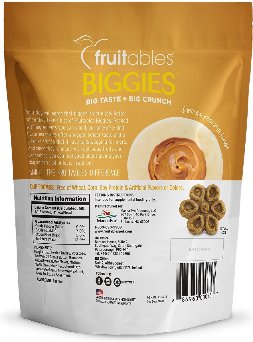 Fruitables Biggies With Real Peanut Butter and Banana Dog Treats， 16-oz bag