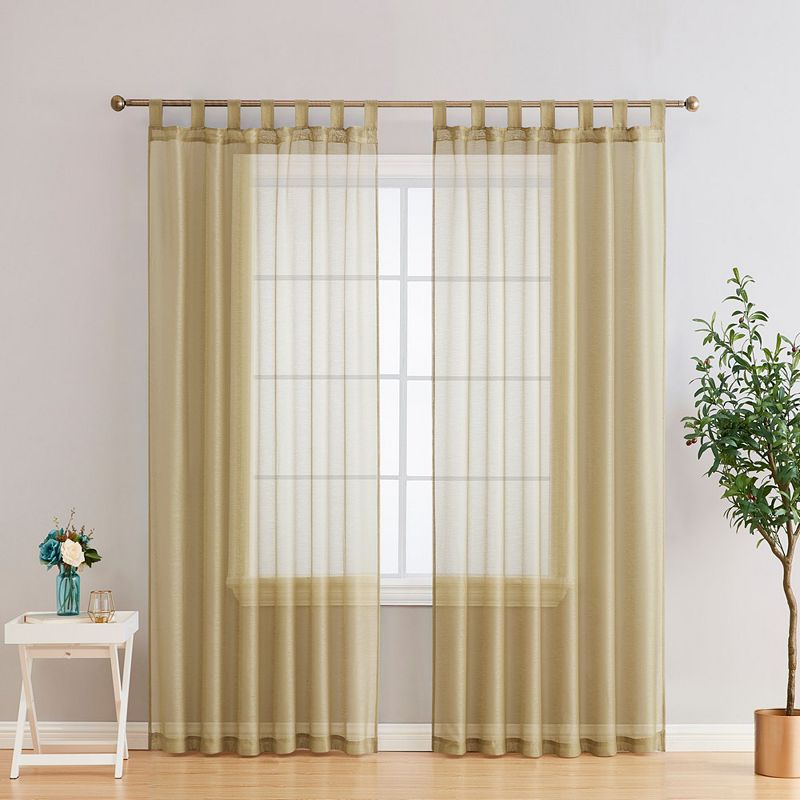 THD Olivia Semi Sheer Light Filtering Transparent Tab Top Lightweight Window Curtains Drapery Panels for Bedroom and Living Room， Set of 2