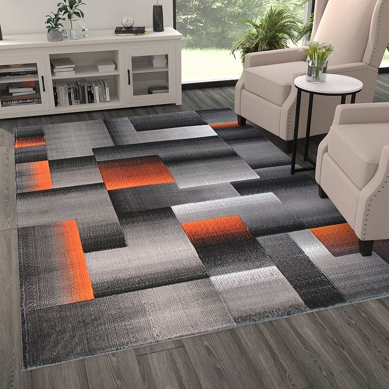 Masada Rugs Masada Rugs Trendz Collection 6'x9' Modern Contemporary Area Rug in Orange， Gray and Black-Design Trz861