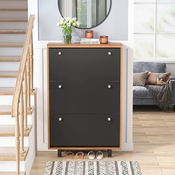 3 Drawer Shoe Cabinet with Flip Door for Entryway - - 36222132