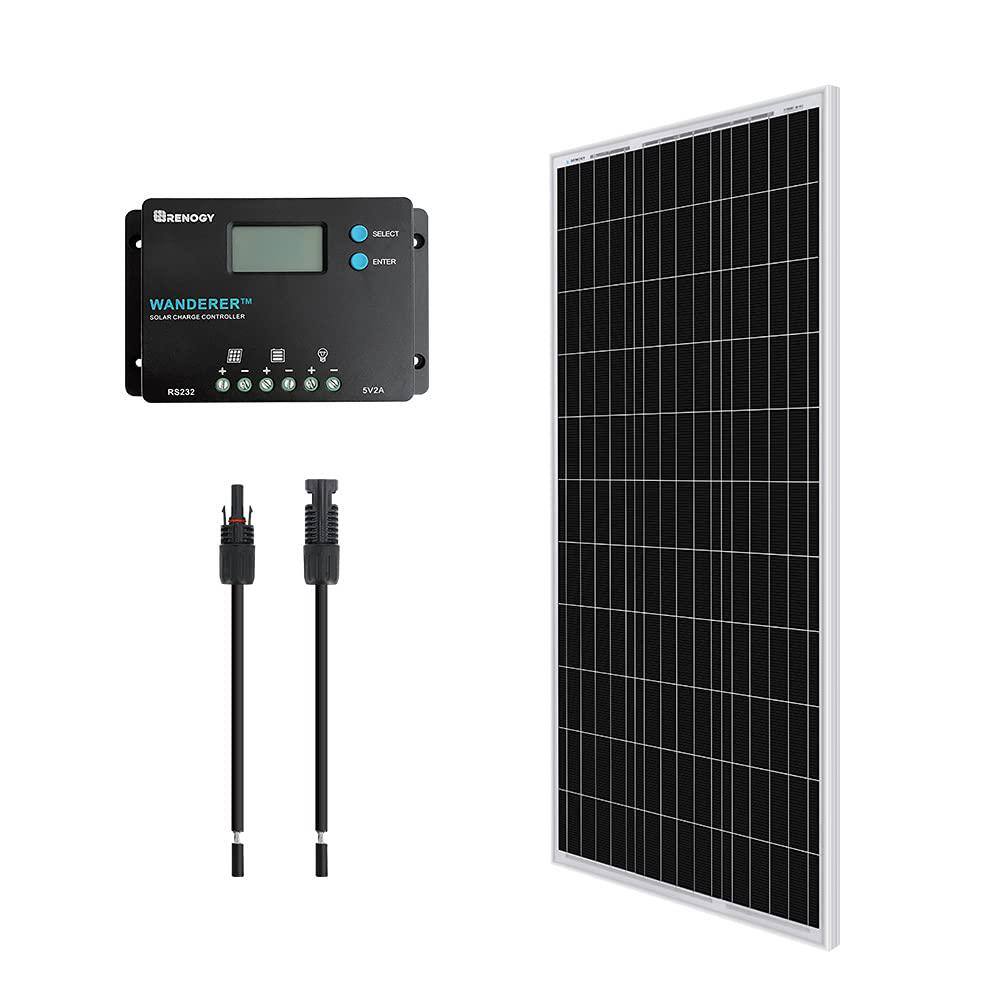 Renogy 12V 100-Watt Monocrystalline Bundle Kit Solar Panel with Wanderer 10 Amp Charge Controller RNG-KIT-BUNDLE100D-WND10