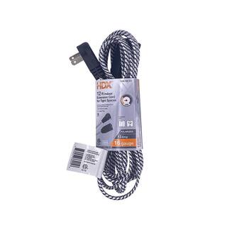 HDX 12 ft. 162 Light Duty Indoor Braided Tight Space Extension Cord BlackWhite FSEX30