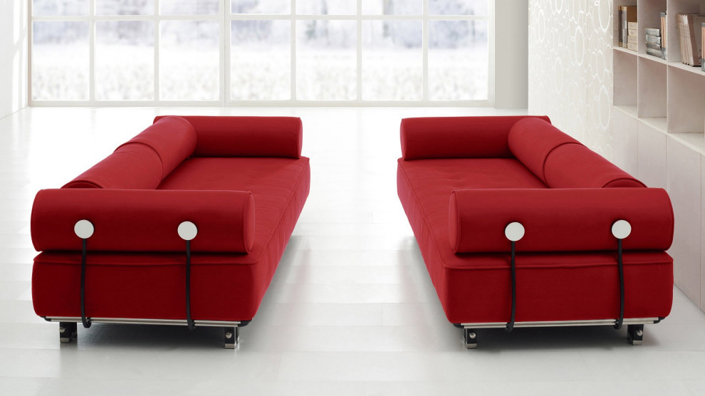 Modern Carrera Red Velvet Fabric Sofa with Black and Chrome Accents   Contemporary   Sofas   by Zuri Furniture  Houzz