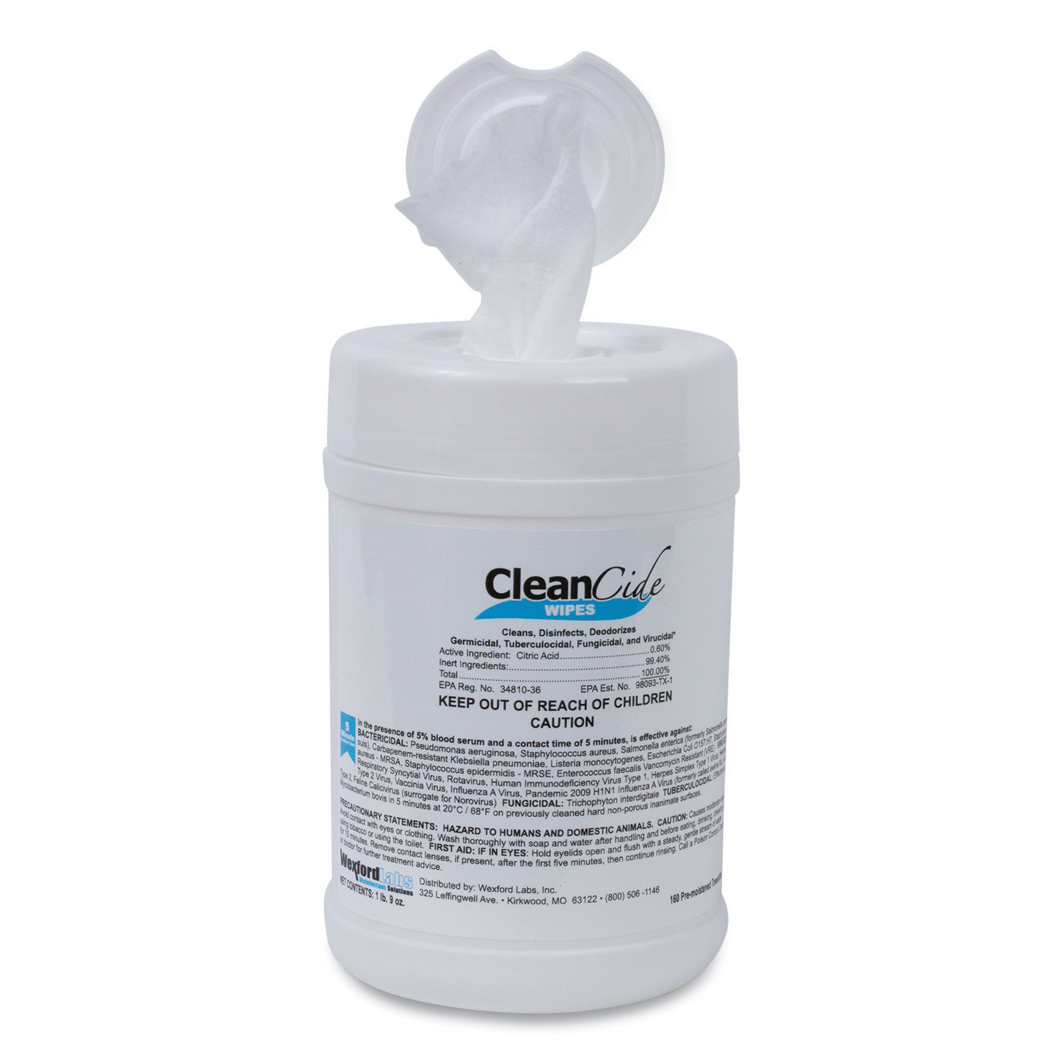 CleanCide Disinfecting Wipes by Wexford Labs WXF3130C160CT