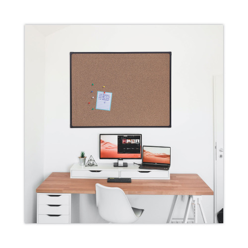 Universal Tech Cork Board， 48 x 36， Cork， Black Frame (43023)