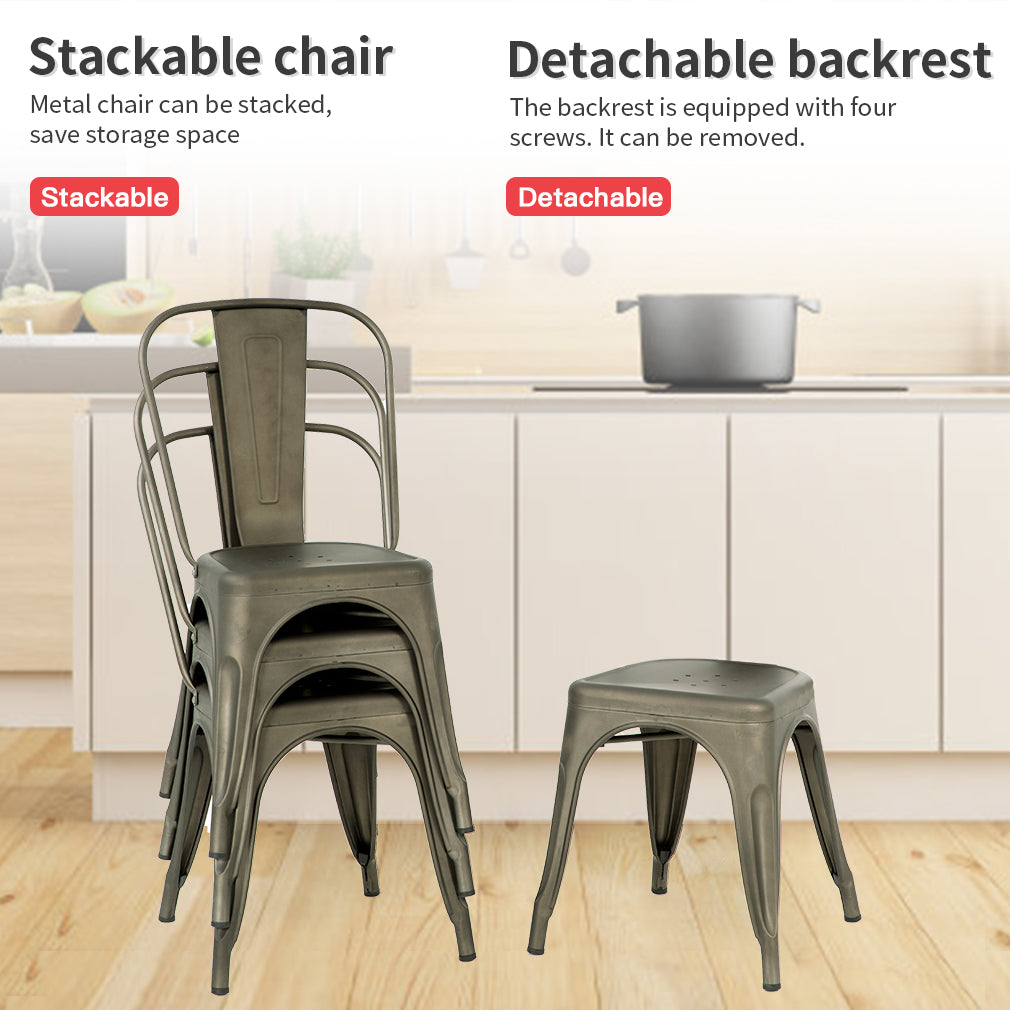 FDW Set of 4 Stackable Restaurant Metal Kitchen Chair Indoor/Out Door,all color