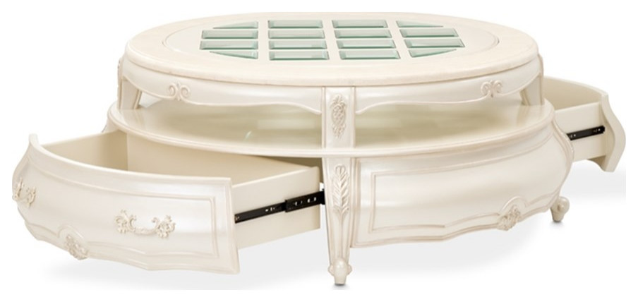 Michael Amini Lavelle Round Wood Cocktail Table   Classic Pearl Ivory   Victorian   Coffee Tables   by Homesquare  Houzz