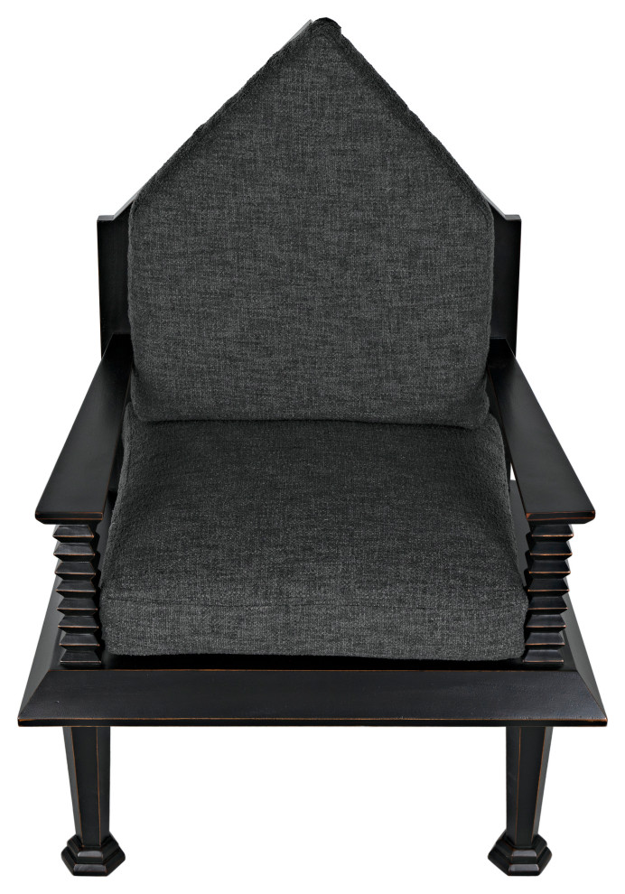 Resurrection Accent Chair  Hand Rubbed Black  Grey Fabric  47 quotH   Traditional   Armchairs And Accent Chairs   by Noir  Houzz