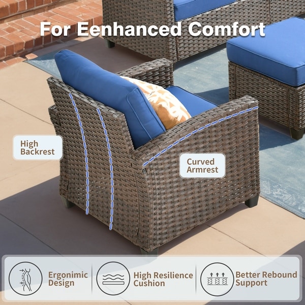 HOOOWOOO 7piece Outdoor Patio Furniture Set Wicker Conversation Sofa Set