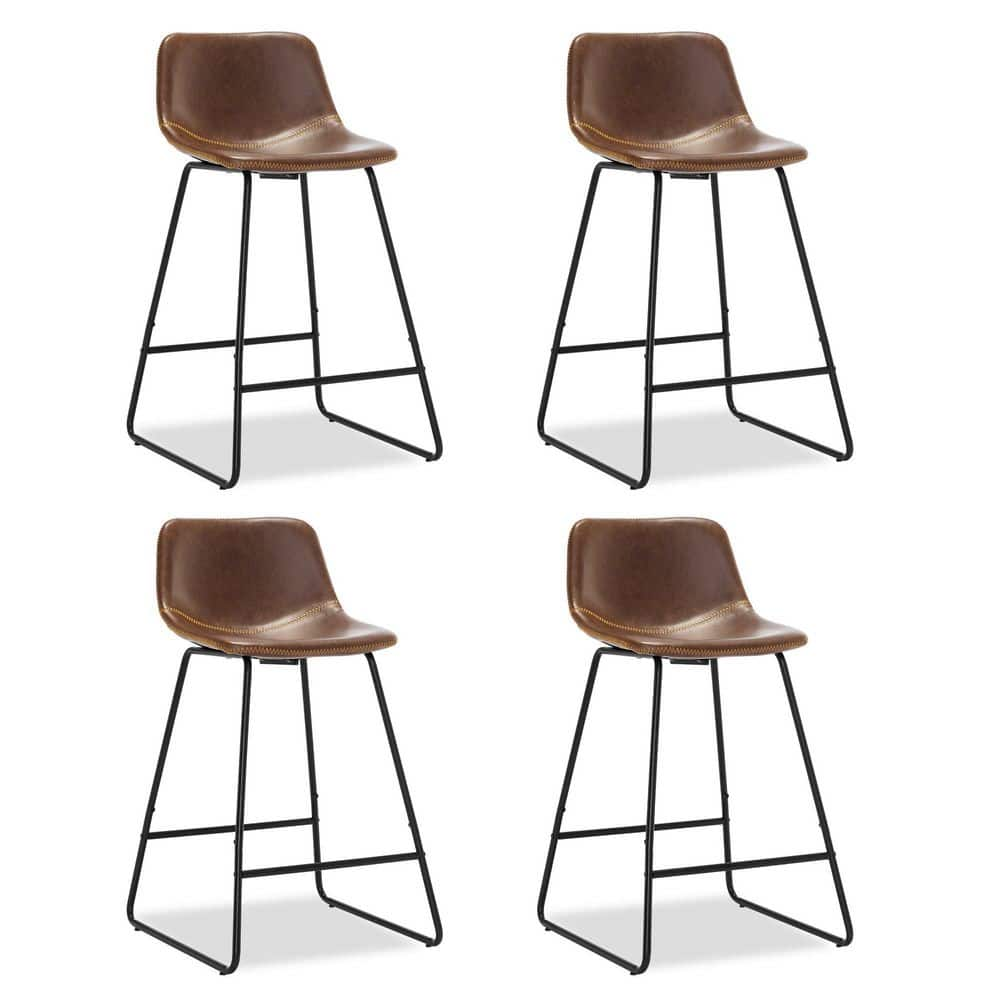 LUE BONA Faux Leather Bar Stools Metal Frame Counter Height Bar Stools(Set of 4) LB21CH0024-500