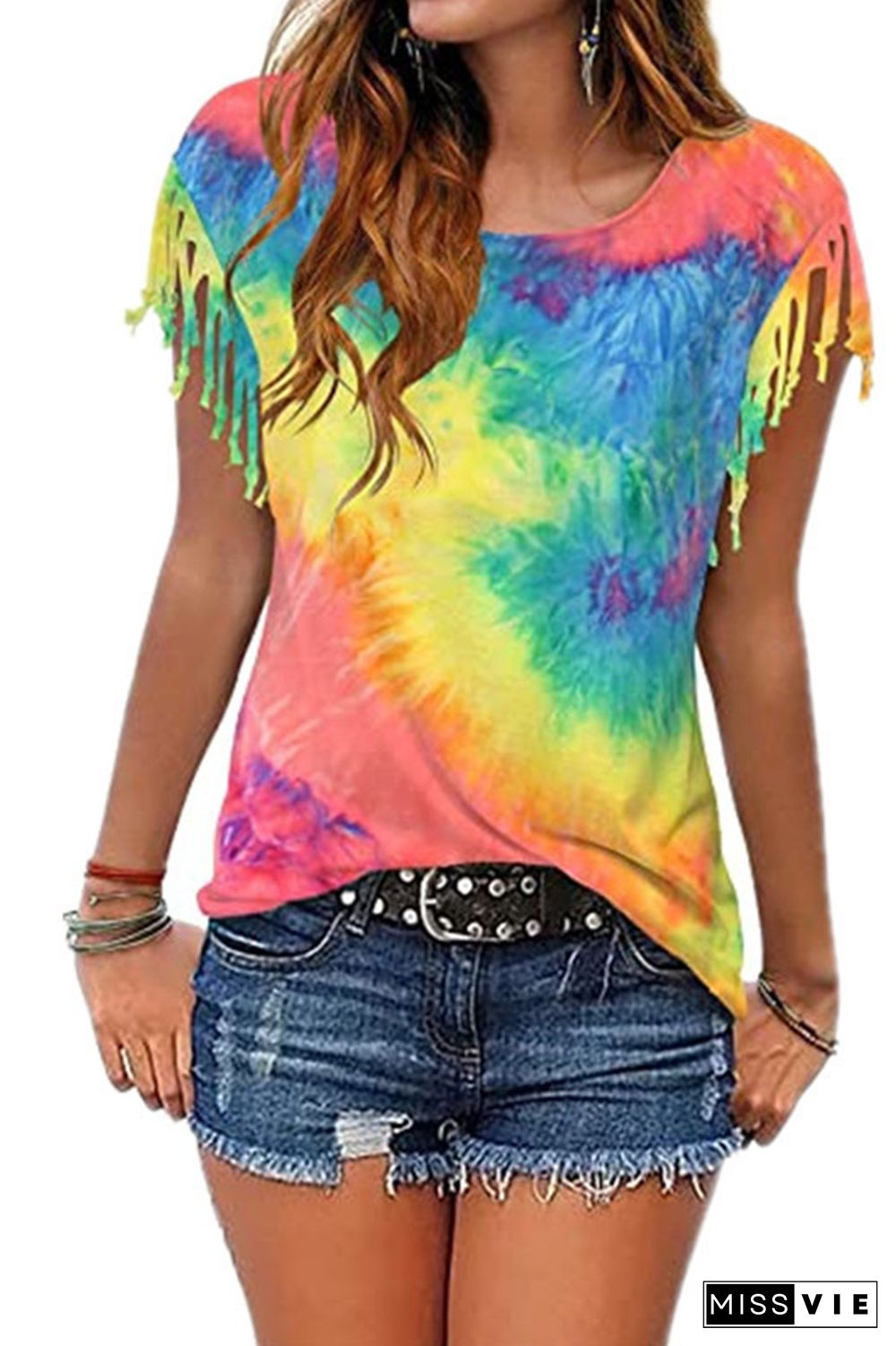 Tie-Dye Print Graphic Tees for Women Wholesale Short Sleeve T shirts Top