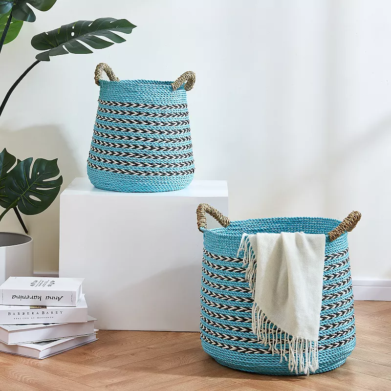 Saddle River Blue Seagrass and Raffia Basket 2-piece Set