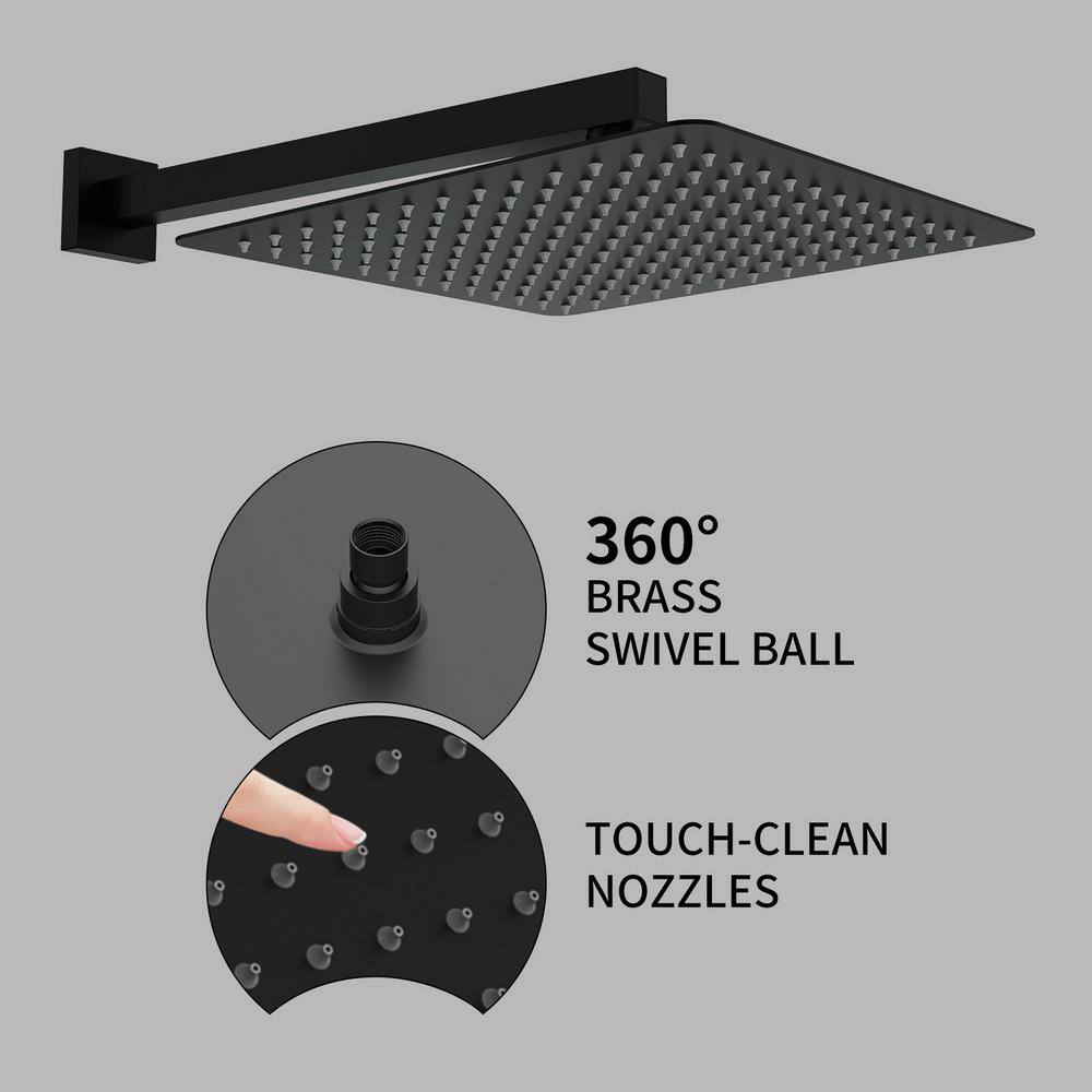 GIVING TREE 2-Spray Patterns High Pressure 12 in. Wall Mount Dual Shower Head Hand Shower Faucet in Matte Black (Valve Included) BDHDSHOW0007