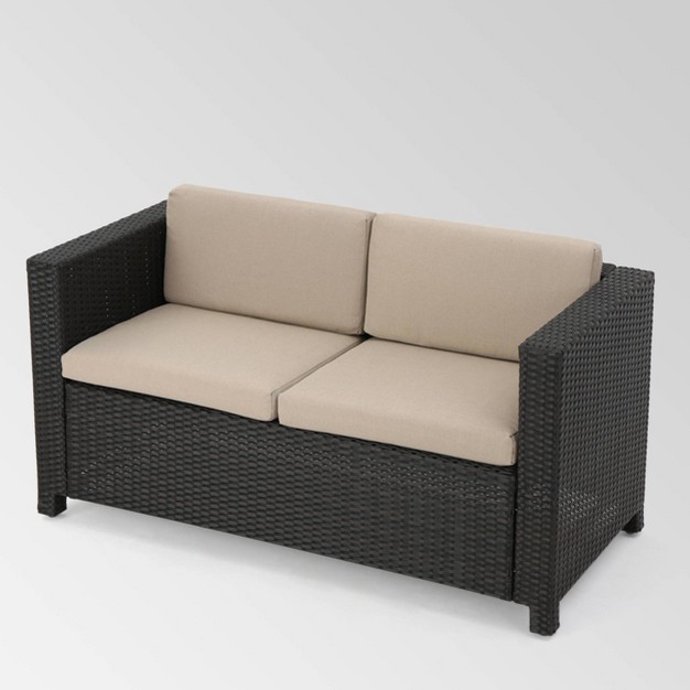 Puerta 5pc Wicker Sofa Chat Set Dark Brown beige Christopher Knight Home
