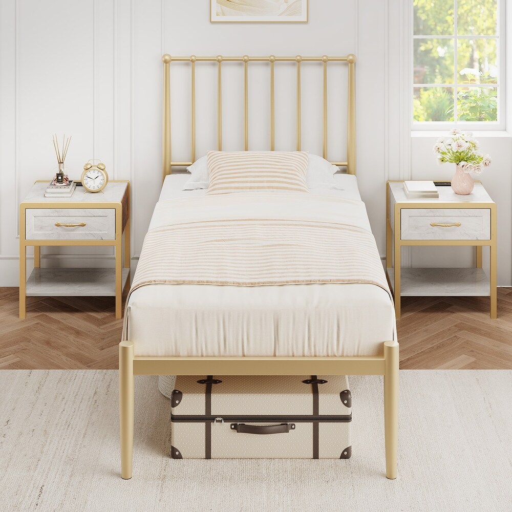 Gold Bed Frame with Metal Headboard and Footboard