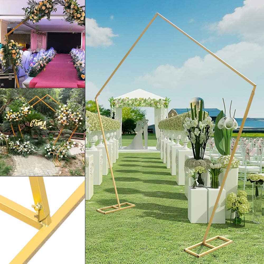 Flkoendmall Modern Pentagonal Wedding Arch Backdrop Stand Metal Frame Sturdy Bar Stand