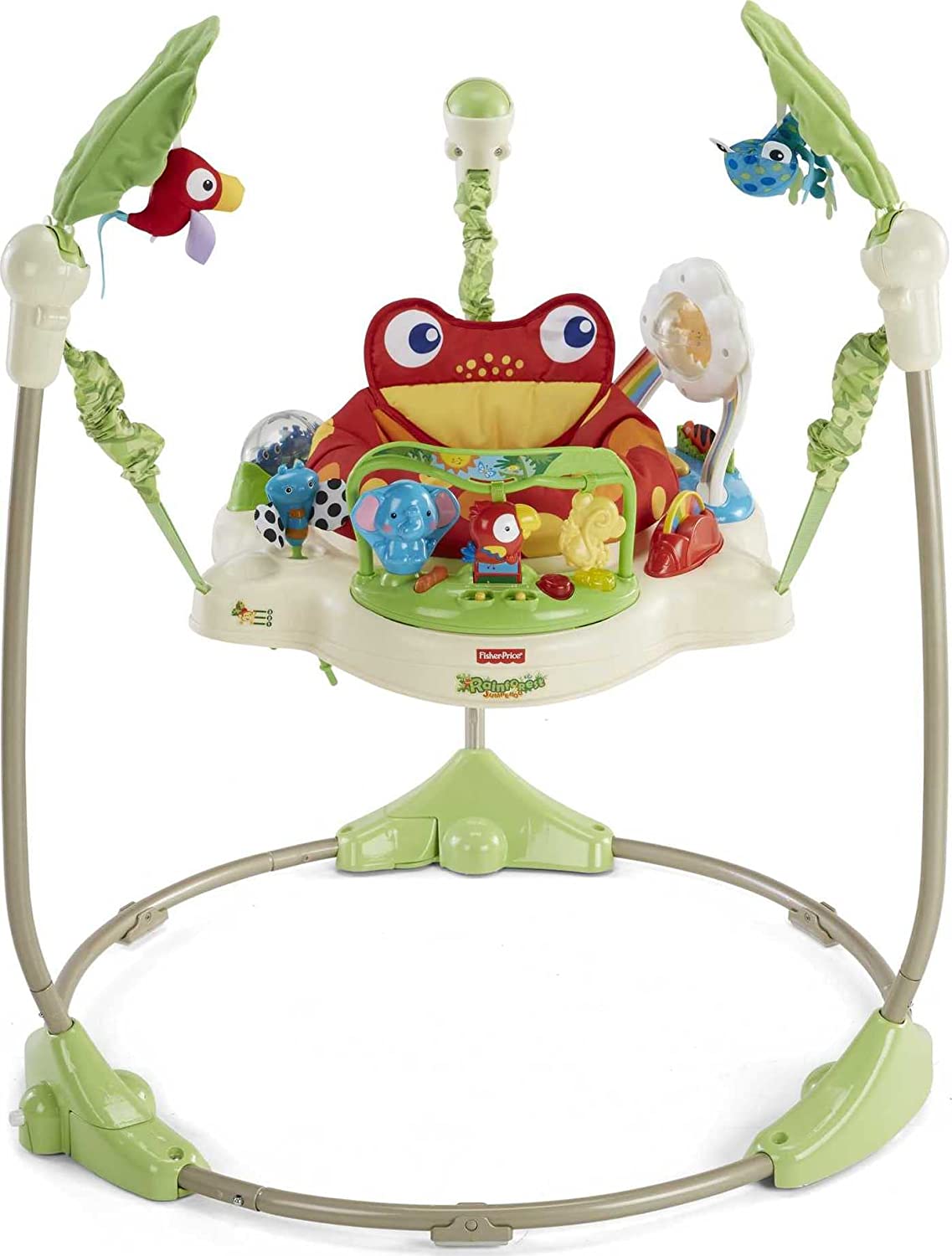 Fisher-Price Rainforest Jumperoo， freestanding baby activity center with lights， music， and toys