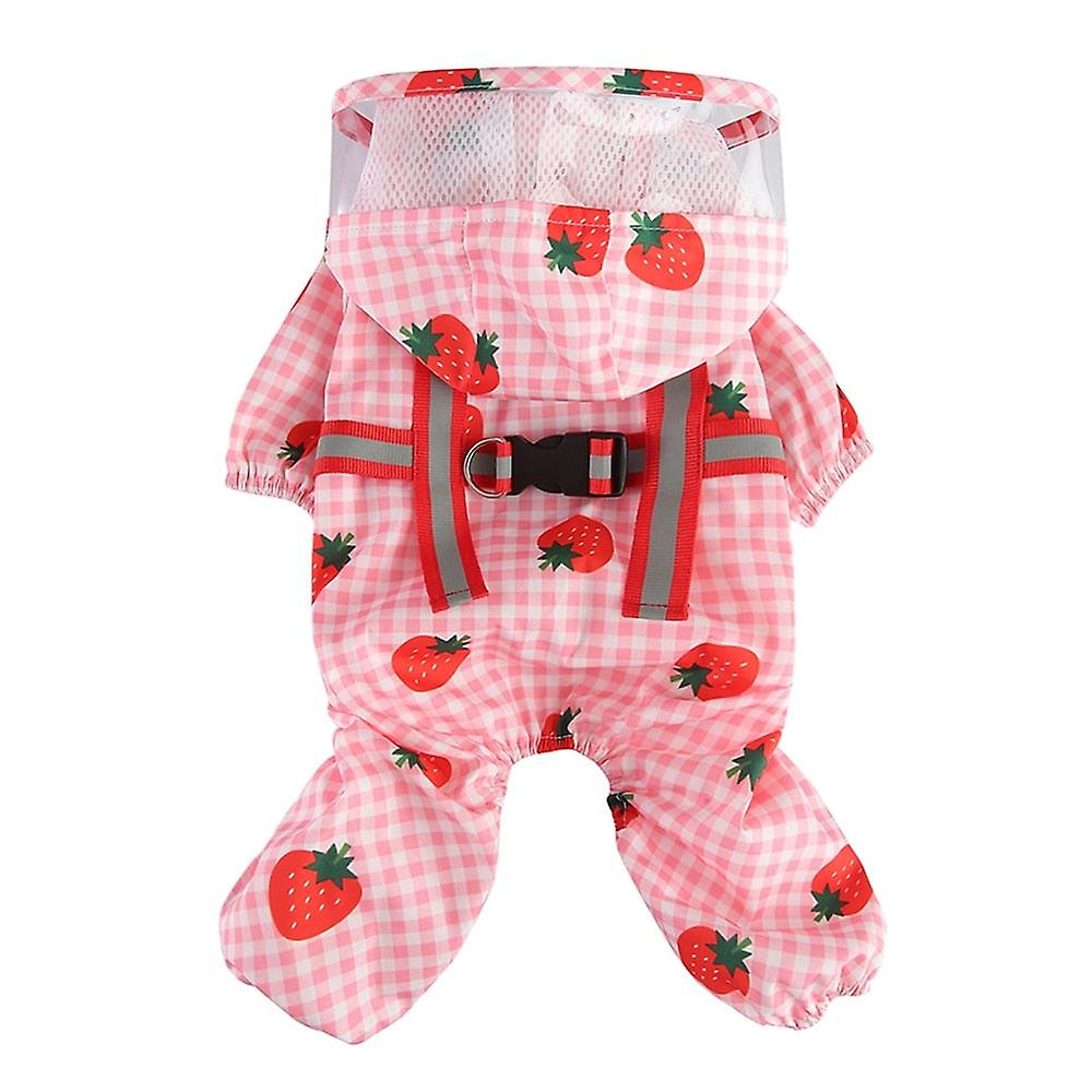 Cute hooded strawberry dog raincoat