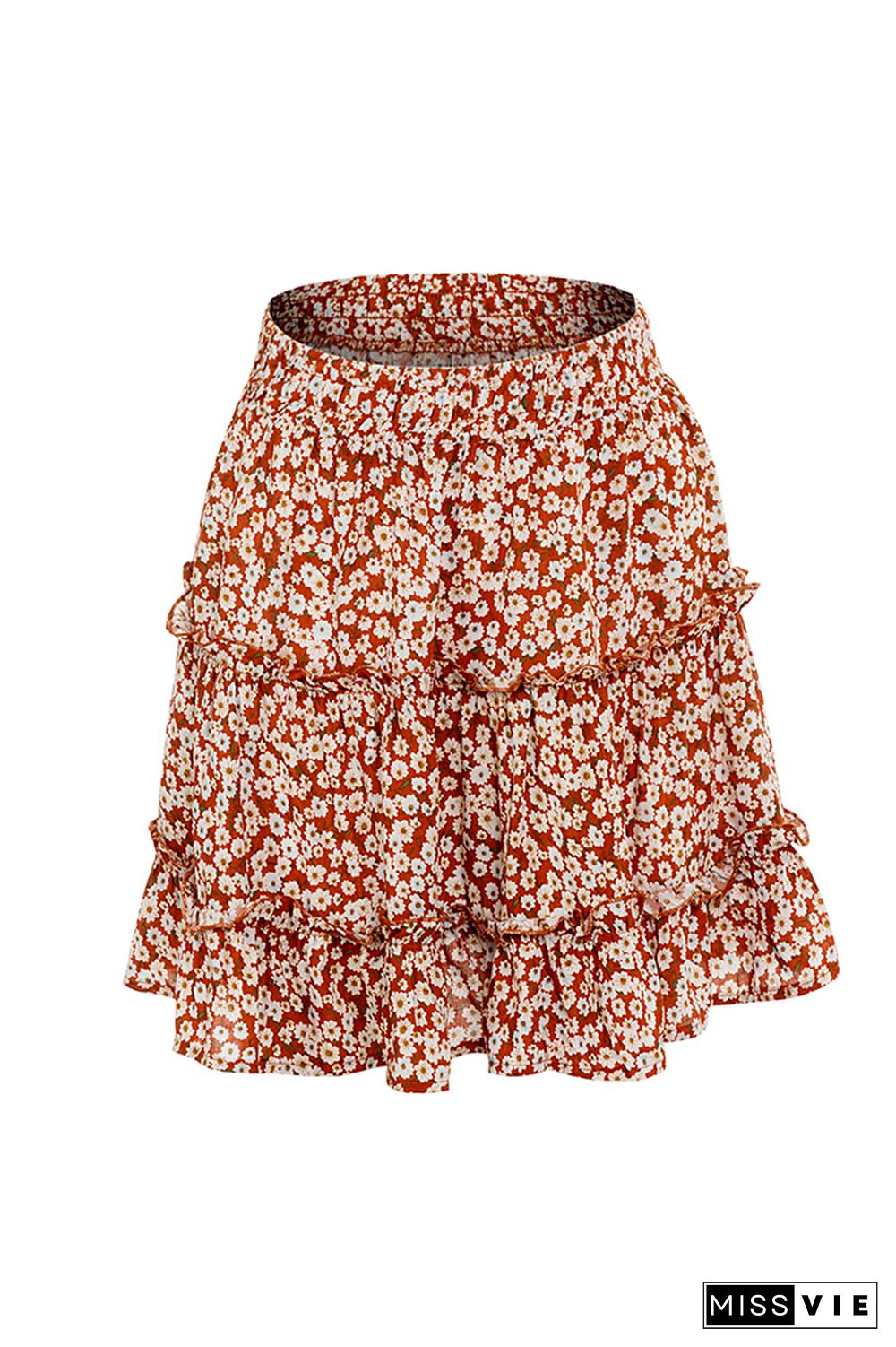 Floral Print Ruffle Drawstring A-line Mini Skirt Wholesale