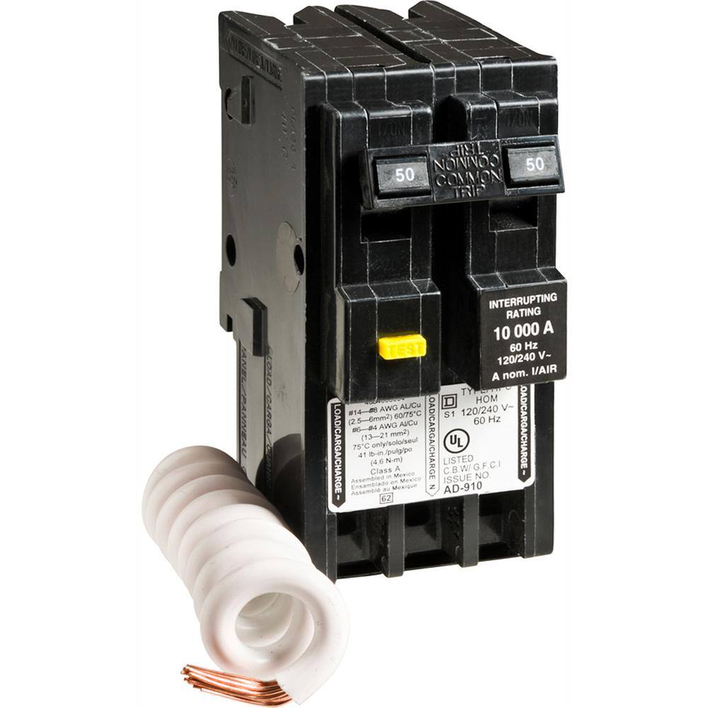 Square D Homeline 50 Amp 2-Pole GFCI Circuit Breaker HOM250GFICP