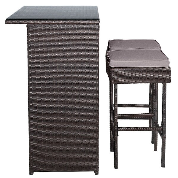 Costway Patio 3PCS Rattan Bar Table Stool Set Cushioned Chairs with