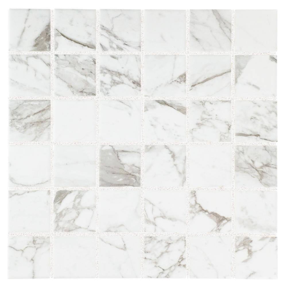 Marazzi EpicClean Milton Arabescato Marble 12 in. x 12 in. Glazed Ceramic Mosaic Tile (1 sq. ft.  piece) ML4022ECHD1P2