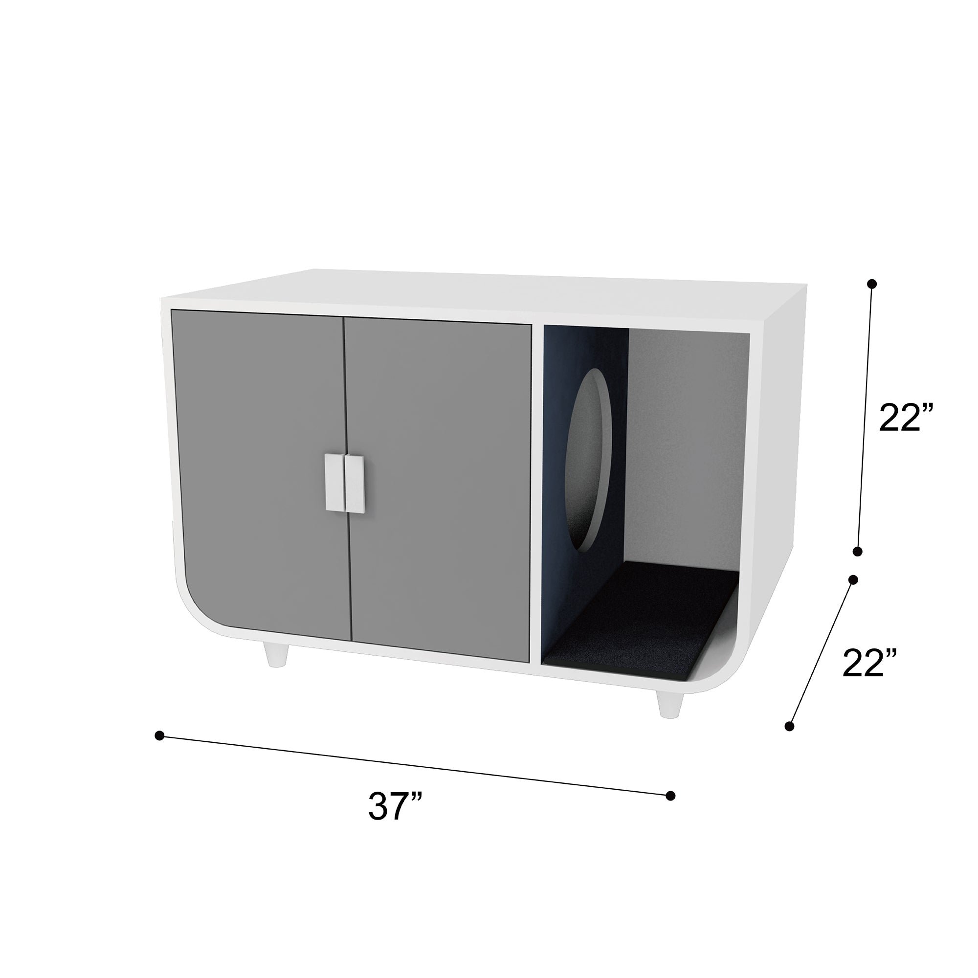 Teamson Pets Large Dyad Wooden Cat Litter Box Enclosure and Side Table， Alpine White/Gray