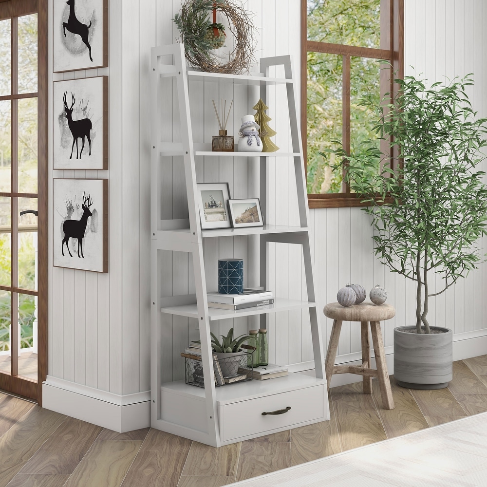 Stryi Contemporary 5 Tier Ladder Open Back Bookshelf by Copper Grove