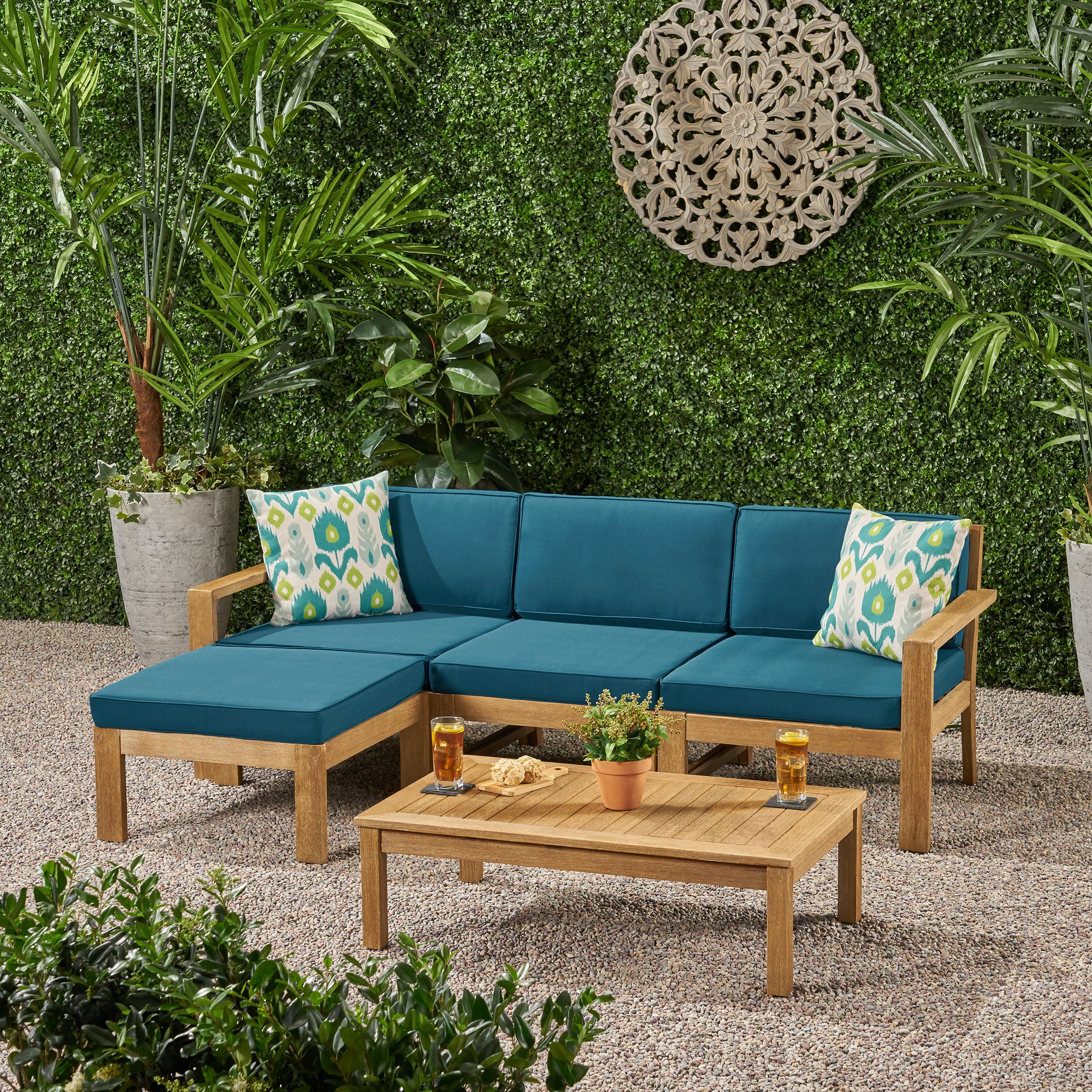 Makayla Ana Outdoor 3 Seater Acacia Wood Sofa Sectional with Cushions