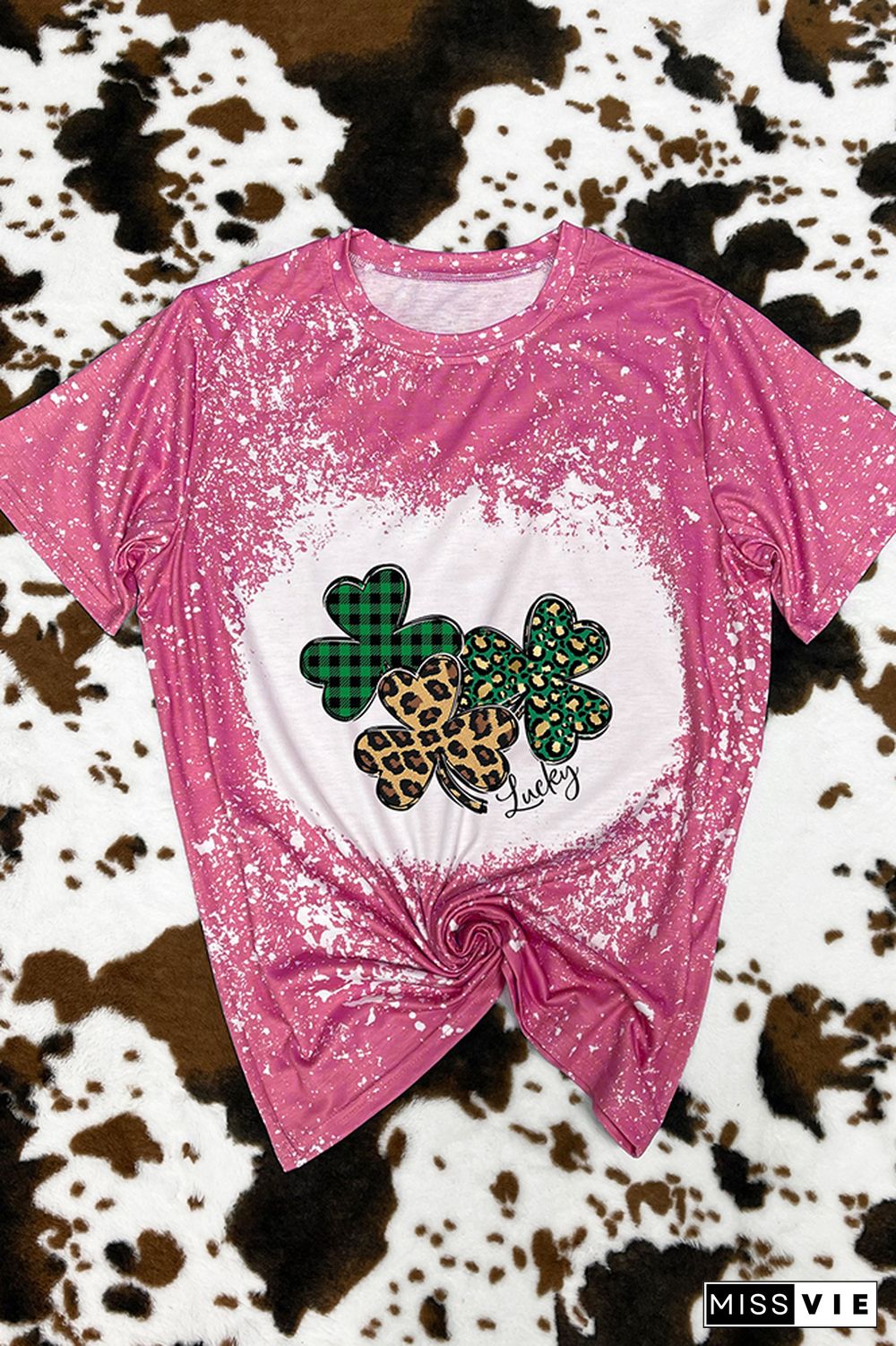 St Patricks Day Shirt,Leopard Shamrock Graphic Tee Wholesale